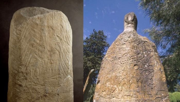Statua stele, Tiya (Etiopia) © africanrockart.org e Statua stele, Lagundo (Italia) © Museo Archeologico dell’Alto Adige (Foto dal sito ufficiale)        