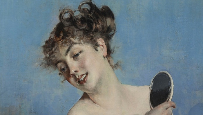 Giovanni Boldini, Giovane donna in déshabillé (La toilette) (dettaglio), 1880 ca, Collezione privata