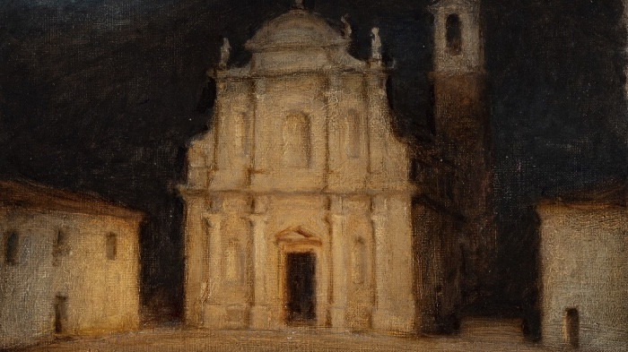 Aurelio Bulzatti, La piazza di Ro, 1986, Fondazione Cavallini Sgarbi / particolare