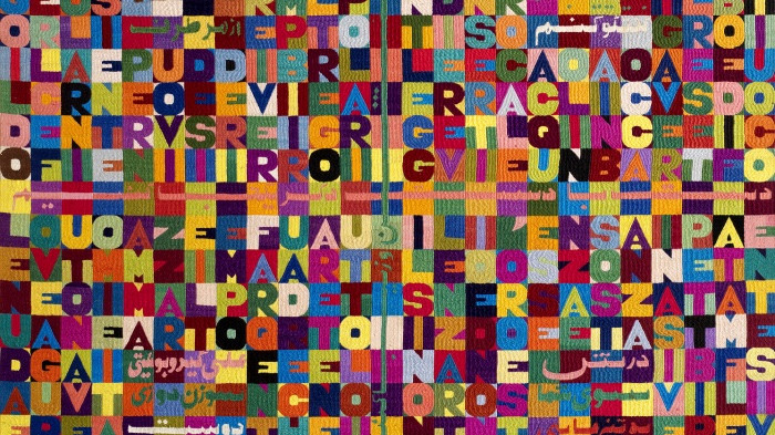 Alighiero Boetti, Avere fame di vento, 1988-1989, ricamo su tela riportato su tavola, 114 x 106 cm, Mart, Deposito collezione privata / particolare